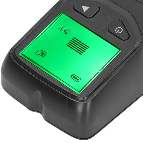 Close-up of the LCD display on the EVGATSAUTO 5 in 1 Stud Finder Wall Scanner showing detection indicators.