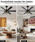 52 Inch Farmhouse Ceiling Fan With Light And Remote Black Industrial Caged Rustic Ceiling Fan With 6 Speed Reversible Motor