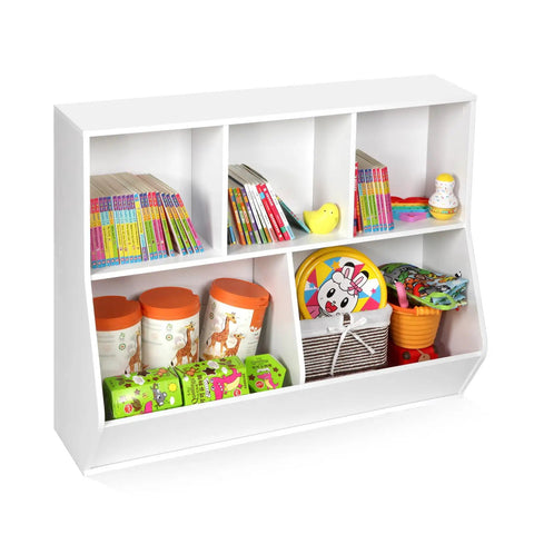 Totally Kid Approved Bookshelf And Storage Organizer For Playroom With Open Wooden Bookcase Shelves Toy Cabinet Featuring Smooth Rounded Edges And Super Sturdy White Finish