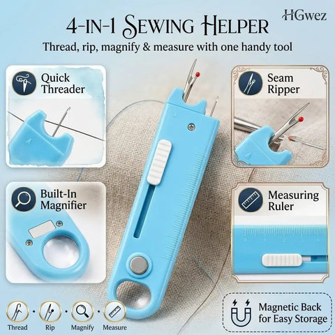 4 in 1 Needle Threader Tool With Magnifier And Seam Ripper Magnetic Sewing Accessory For Quick Threading And Easy Stitch Removal The Ultimate Quilting And Crafting Helper Red Twin Pack, blue ABS plastic