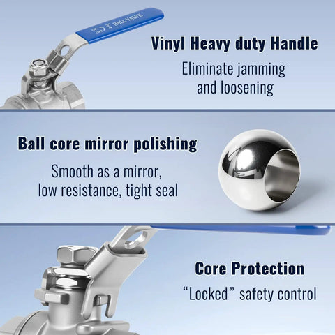 Two Pack Three Fourth Inch NPT Female Stainless Steel 304 Full Port Ball Valves Locking Handle Heavy Duty Shut Off details