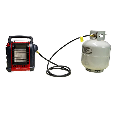 Buddy Series 10 Foot Propane Hose Assembly For Portable Heaters With POL Connection in outdoor setup