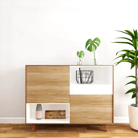 Furniture with Natural Wood Peel and Stick Wallpaper Self Adhesive Wood Grain Contact Paper on cabinet surface