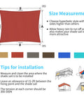 Rust Red Sun Shade Sail 20x31 Feet Rectangle Outdoor Canopy Blocks Up To 95 Percent UV Rays diagram with installation tips.