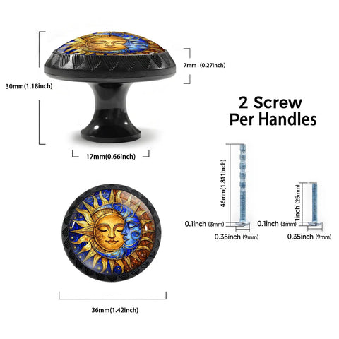 Sun And Moon Cabinet Knobs 4 Pack For Kitchen And Bathroom Boho Stained Glass Drawer Pulls With Gold Sun Face top view