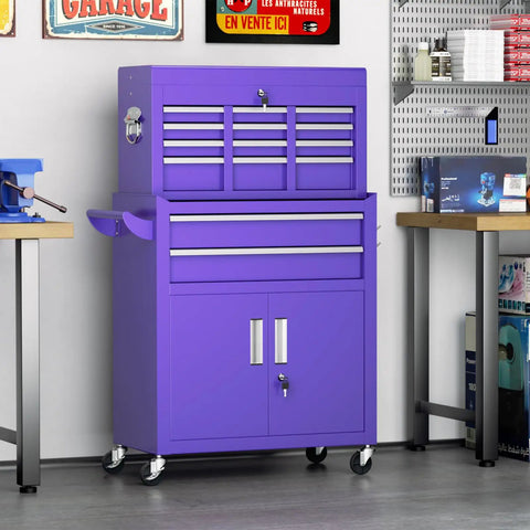 8 Drawer Rolling Tool Chest With Wheels Locking Detachable Cabinet Heavy Duty Steel Tool Cart With Liner And Hooks For Garage Workshop Warehouse Purple in workshop