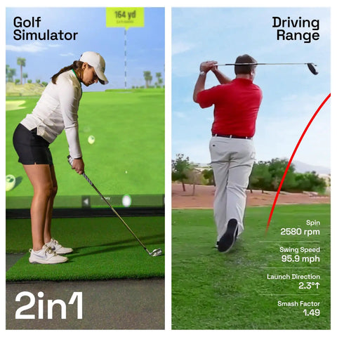 Orbit Golf Simulator And Launch Monitor For Home With Orion Software, 2-in-1 golf simulator and driving range features for practice
