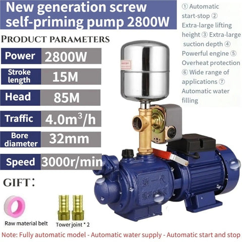 Heavy Duty 220V Fully Automatic Submersible Sump Pump With Cast Iron Housing Self Priming Design High Head Water Booster For Wells And Yard Drainage No Sweat Plug And Play Setup, 2800W screw pump.