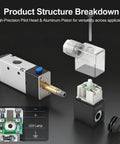 Detailed view of the Workhorse Eight-Station Pneumatic Solenoid Valve Manifold Kit components, including high-precision pilot head.