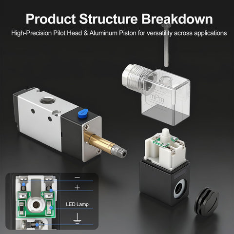 Detailed view of the Workhorse Eight-Station Pneumatic Solenoid Valve Manifold Kit components, including high-precision pilot head.