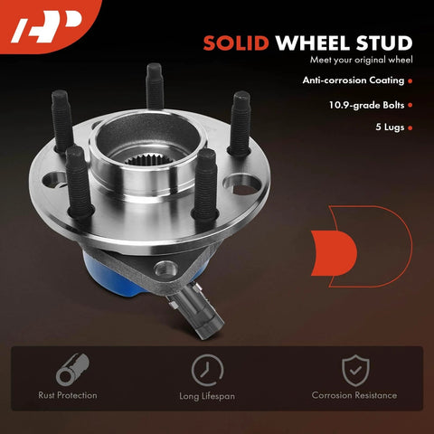 Front Left & Right Hub Assembly Pair with ABS Sensor and 5-Lug Wheel Bearings, showing 5 lugs and anti-corrosion coating