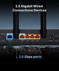 Close-up of WiFi 7 Router With Beefy Dual 2.5Gbps Ports And USB 3.0 For Big Homes Up To 2400 Sq Ft Supports 90 Devices Quad Core CPU