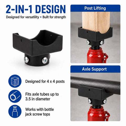 2-In-1 Bottle Jack Adapter Kit With A Beefy 12-Ton Steel Saddle For 4x4 Beams And Axle Tubes, Includes Three Shim Spacers For Precise Contact