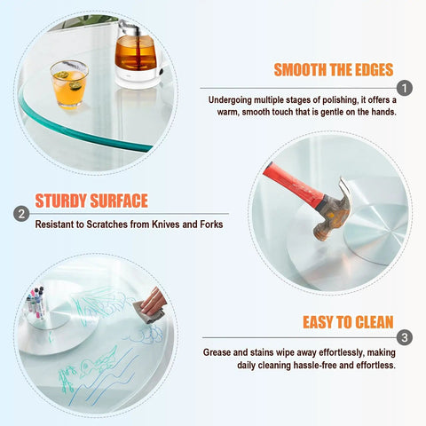 Tabletop Turntable Lazy Susan With 360 Degree Smooth Silent Spin Tempered Glass Serving Tray showing scratch resistance and easy cleaning
