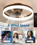 20 Inch Modern Low Profile Ceiling Fan With Light Dimmable LED Smart 3 Light Color Change And 6 Speeds Black Finish