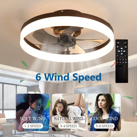 20 Inch Modern Low Profile Ceiling Fan With Light Dimmable LED Smart 3 Light Color Change And 6 Speeds Black Finish