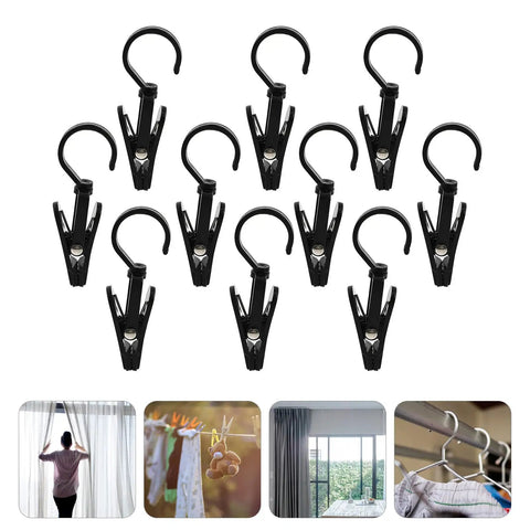 Rotatable Plastic Curtain Clips With Swivel Hooks, 10 pack for drapery, shower curtains, track rings, home, office use