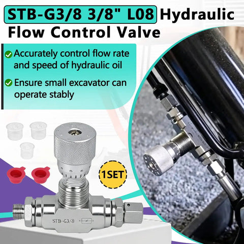 Plug-And-Play Mini Excavator Hydraulic Flow Control Valve 3 By 8 L08 Thread With Double-Sided Connectors, Compatible With 1-2 Ton Machines, Smooth Speed Control, Easy Install, Includes Valve Body, Two Threads And Five Covers