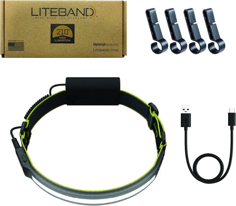 Liteband Pro Rechargeable LED Headlamp 1000 Lumens 210 Degree Wide Beam with accessories and charging cable