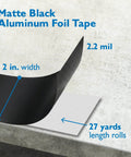 Heavy Duty Aluminum Foil Tape For HVAC Duct Sealing And Insulation Repair 2 Inch By 27 Yard, 2.2 Mil Linered, Black Finish