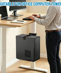 Built Tough Under Desk Pc Mount Clamp On Computer Tower Case Holder Handles Fifty Pounds Fits Standard Desk Legs, mounted on a desk.
