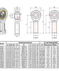 2 Pack PHSA6 Female Rod End Bearings With M6 Bore And Left-Hand M6x1.0 Threads, Self-Lubricating Joint, Includes Jam Nuts, Heavy-Duty Steel Rod Ends For Smooth, Flexible Motion And Long-Lasting Durability. steel rod end bearing with dimension chart