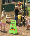 Slow Kids At Play Signs For Street Double Sided With Reflective Tape High Visibility Children At Play Safety Sign For Neighborhoods Schools Parks Sidewalks And Driveways 2 Pack Green installed near playground