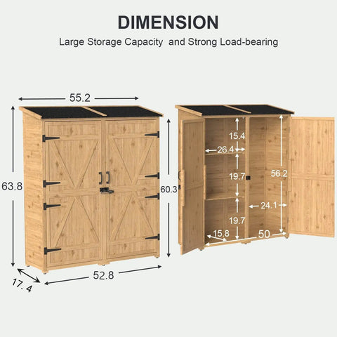 Outdoor Storage Cabinet With Waterproof Roof And Double Lockable Doors Garden Shed With Two Removable Shelves diagram