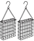 Two Pack Outdoor Suet Cage Bird Feeders For Outside Hanging With One Suet Cake Capacity And Fruit, Seed Or Nesting Material Options, Easy Top Load Design, Durable Black Finish For Wild Birds In Garden Or Patio, front view