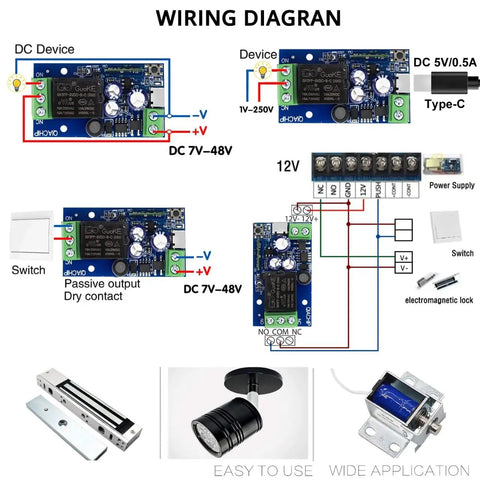 Smart WiFi Relay Module For Home Automation With USB Power 5V 12V 24V 48V Inching Self Lock Remote On Off Switch wiring diagram