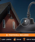 2 Pack 14 Inch Black Gooseneck Barn Light LED Fixture For Indoor And Outdoor Use With Photocell Swivel Head 42W