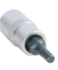 Close-up of One Eighth Inch Hex Bit Socket For One Quarter Inch Drive SAE, rugged S2 steel with hard chrome finish.