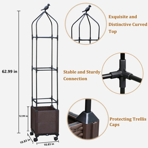 2 Pack Raised Garden Bed Planter Box With Trellis 63 Inch Tall Outdoor Tomato Planters For Climbing Vegetables Flowers And Vines Tomato Cage With Wheels featuring curved top and sturdy connection detail view