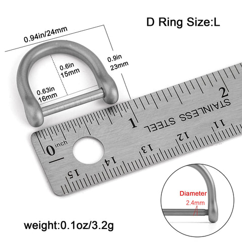 Titanium D Ring with Screw Shackle for Key Chains and Pet Collars, Matte Finish, Size 0.94 by 0.9 Inches, with ruler scale