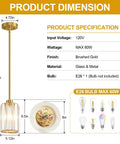 Straight Up Three Pack Brushed Gold Crystal Pendant Lights For Kitchen Islands dimensions and specifications with glass and metal details.