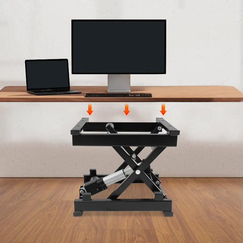 Heavy Duty Electric Scissor Lift Table With No Sweat 130 Lbs Raising Action Smooth Height Adjust From 7 To 16 Inches under desk setup.
