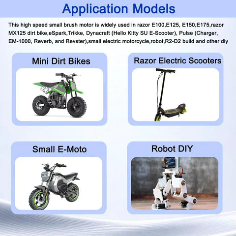 Replacement 12V 100W Brushed Electric Scooter Drive Motor For Razor E100 E125 E150 E175 Scooters And MX125 Dirt Bike With 7 Tooth 25H Chain Sprocket No Fuss Easy Plug And Play Fit