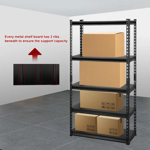 Super Heavy Duty Five Tier Adjustable Storage Shelves Built Like A Tank For Garage And Warehouse Organization, No Sweat Tool Free Assembly, Real Deal Powder Coated Steel Shelving Unit For Effortless Home Organization Setup
