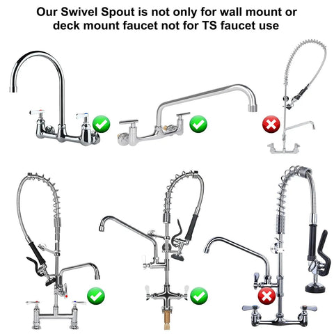 Various faucets with 8 Inch Swivel Spout Replacement Kit For Commercial Kitchen Sink Faucets With M25x1 25mm Connector.
