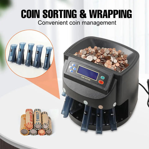 Coin Sorter And Wrapper Machine With LCD Display For US Coins Electronic Coin Counter And Sorter 150 Coins Per Minute