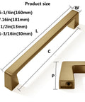 Six Pack 6-5/16 Inch Solid Champagne Bronze Cabinet Handles dimensions and angled view