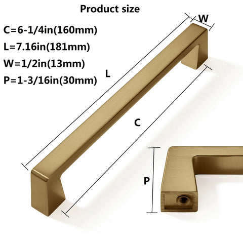 Six Pack 6-5/16 Inch Solid Champagne Bronze Cabinet Handles dimensions and angled view