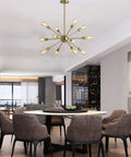 Twelve Light Sputnik Chandelier Modern Semi Recessed Ceiling Fixture Gold For Kitchen Living Room Dining Room Hallway Industrial Vintage Pendant Lighting With Adjustable Poles And Bulb Not Included in dining room