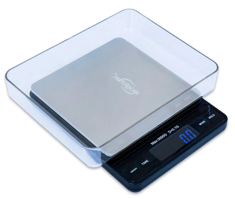 Pro Pocket Scale 3000g Digital Precision 0.1g 0.01oz Tiny But Mighty For Kitchen And Postal Use, shows back-lit display and cover
