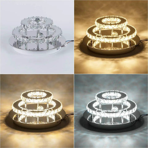 Crystal Chandeliers Ceiling Light Fixture With Remote Dimmer And Adjustable Color Temperature, Dope 30W 120LM/W 120 LEDs shown on tables.
