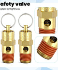 Brass air compressor safety check valves, front view, 2 pcs, 1/4 in NPT, 200 PSI pop-off