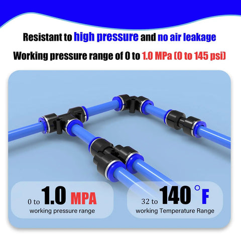 30 Pack 8mm Tube OD Straight Push To Connect Pneumatic Quick Connect Fittings Set With Union And Coupler Air Line Hose Fittings For Workshop Auto Shop Use, blue plastic fittings