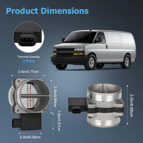 Plug And Play Mass Air Flow Sensor MAF For Chevy GMC Trucks And SUVs 4.3L V6 5.0L 5.7L 7.4L V8 Replaces 19208521 dimensions