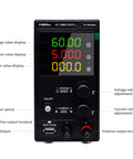 Front view of High Precision Variable Power Supply 60V 5A 300W Bench Regulated Unit with 4 Digit LED Display USB Port