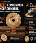 Beefy Tungsten Carbide Wood Carving Discs Set For 4 Inch And 4.5 Inch Grinders with size details and grinder compatibility